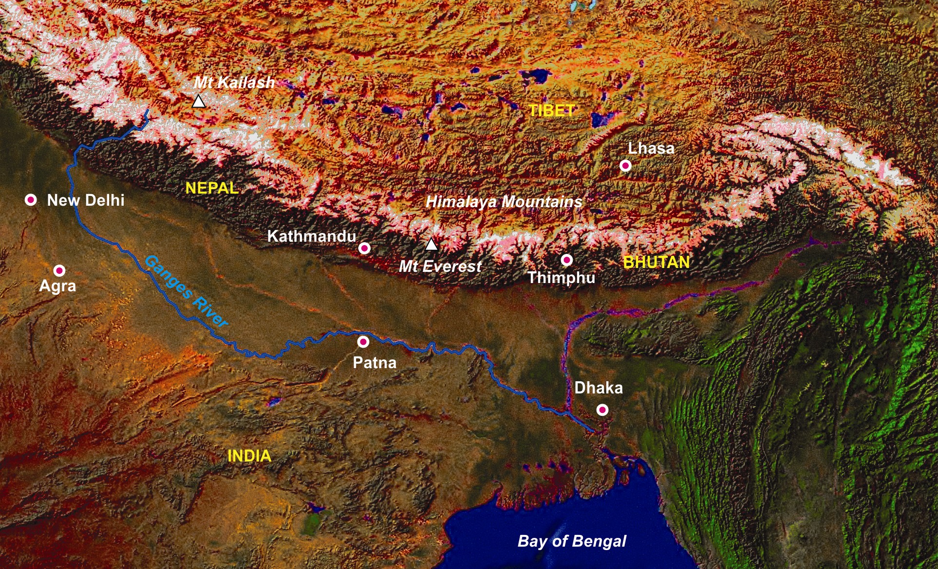 Горы Гималаи на карте
